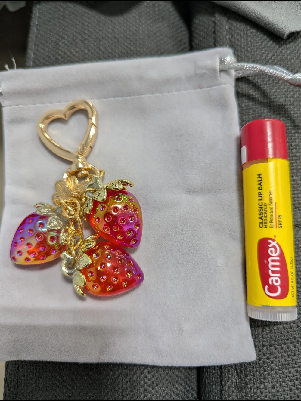 Iridescent Strawberry Bag Charm Keychain NWOT